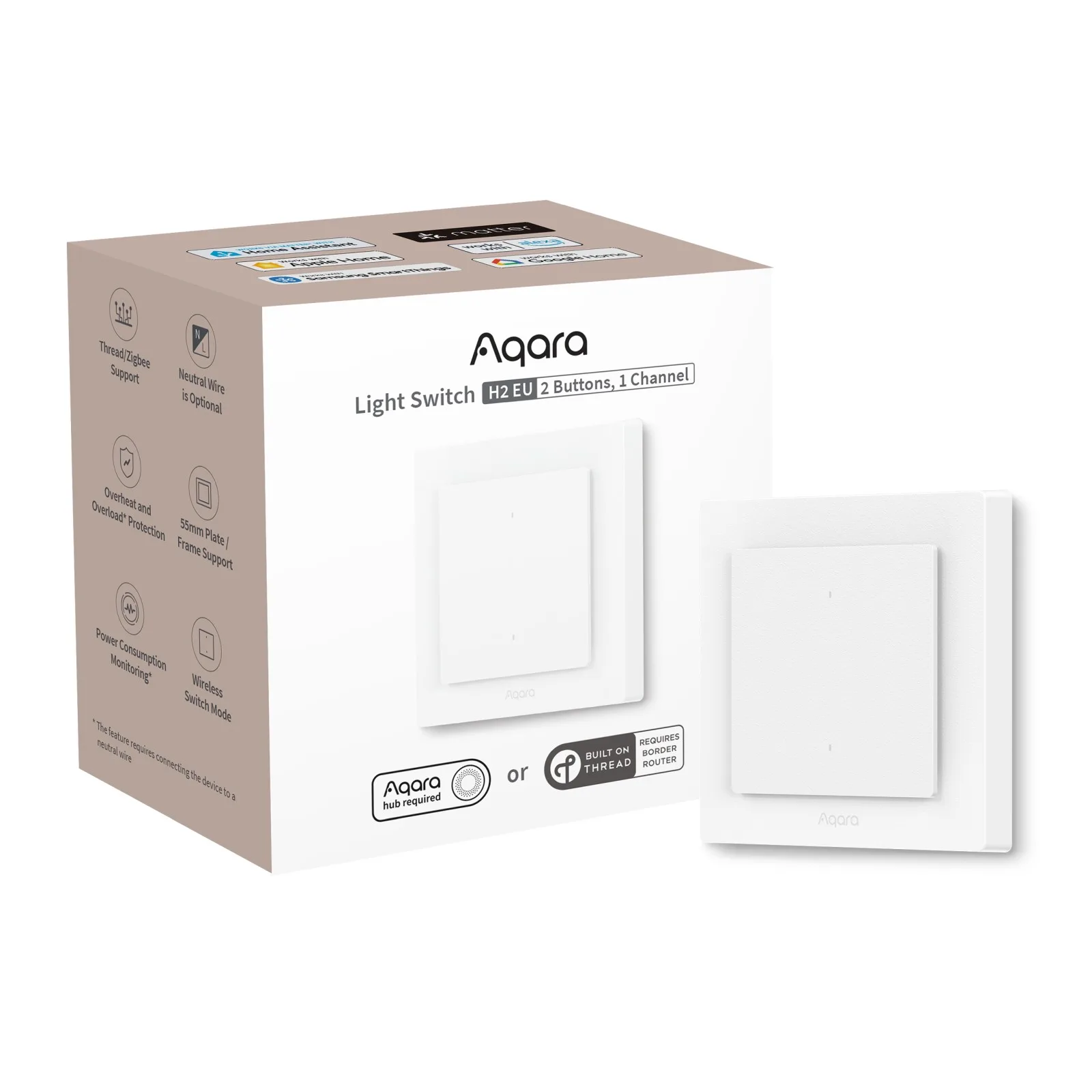 Aqara Smart Wall Switch H2 EU | 2 Buttons | 1 Channel